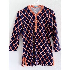 J Mclaughlin Top Womens Small‎ Blue Orange Catalina Cloth Tunic Career Stretch